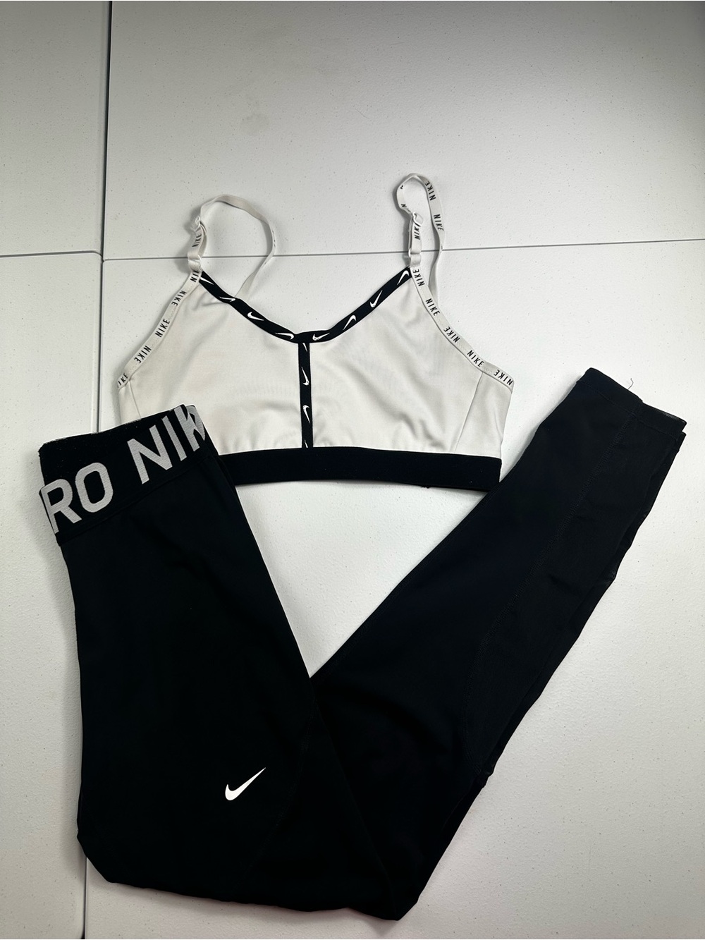Nike Women's Black Leggings with White Sports Bra
